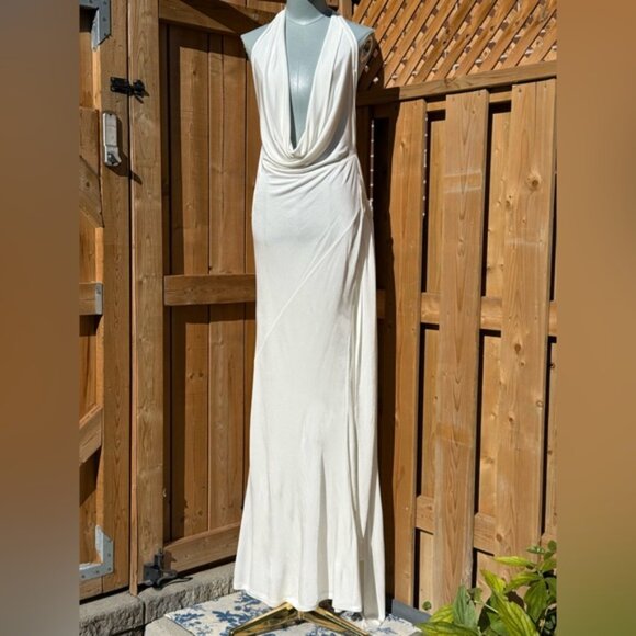 🆕 RAT & BOA 🧿 NWOT Winona White Slinky Cowl Neck Jersey Gown, Sz M - Picture 2 of 16